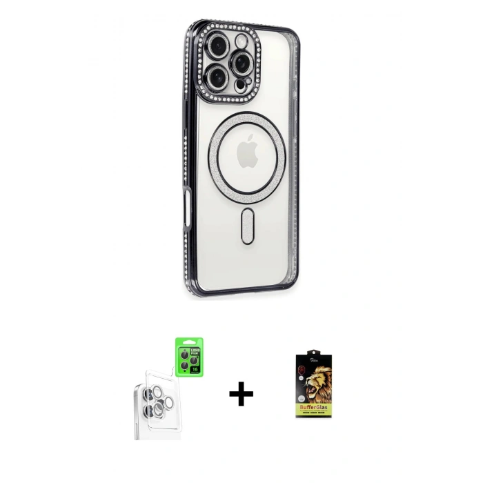 MARSİLYAN™- iPhone 16 Pro Max Kılıf Zirve Doku Prime - Siyah Buffer Cam Ekran Koruyucu + Raze Metal Kamera Lens - BZ