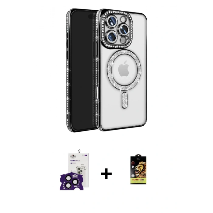 MARSİLYAN™- iPhone 16 Pro Max Kılıf Zirve Doku Prime - Siyah Buffer Cam Ekran Koruyucu + Bilvis Titan Kamera Lens - SH