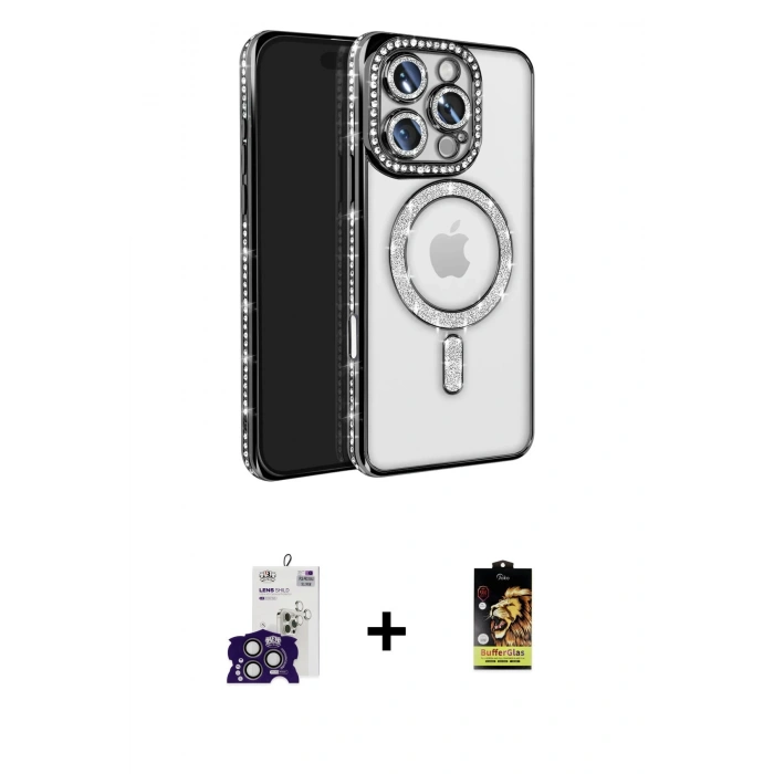 MARSİLYAN™- iPhone 16 Pro Max Kılıf Zirve Doku Prime - Siyah Buffer Cam Ekran Koruyucu + Bilvis Titan Kamera Lens - TMGI