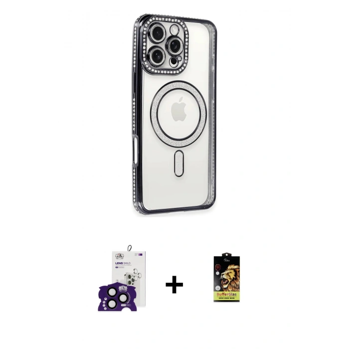 MARSİLYAN™- iPhone 16 Pro Max Kılıf Zirve Doku Prime - Siyah Buffer Cam Ekran Koruyucu + Bilvis Titan Kamera Lens - SH