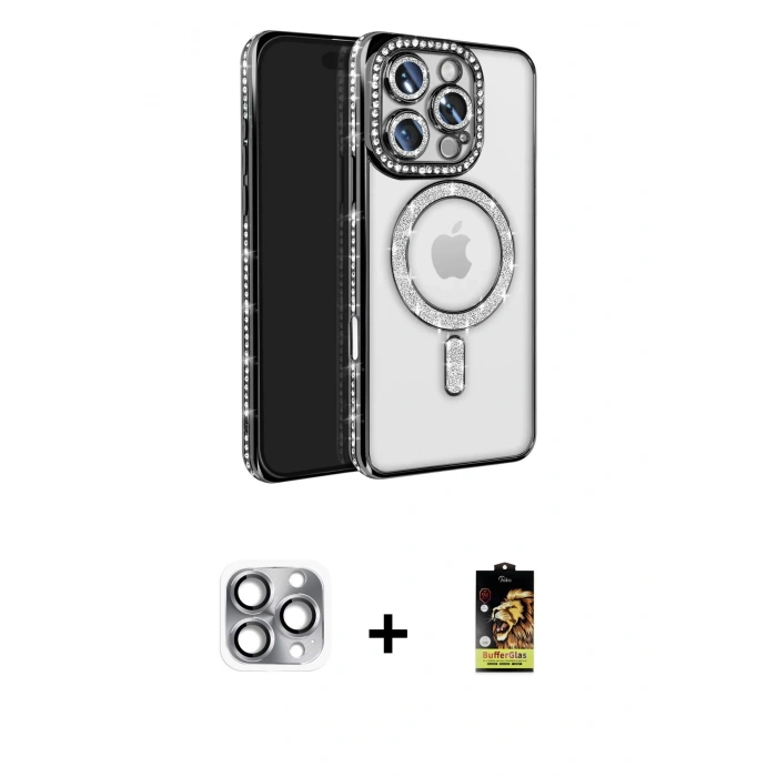 MARSİLYAN™- iPhone 16 Pro Max Kılıf Zirve Doku Prime - Siyah Buffer Cam Ekran Koruyucu + Pers Alüminyum Kamera Lens - GI
