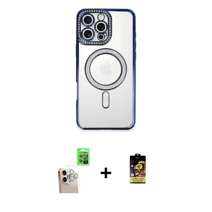 MARSİLYAN™- iPhone 16 Pro Max Kılıf Zirve Doku Prime - Siyah Buffer Cam Ekran Koruyucu + Natural Grey Raze Metal Kamera Lens