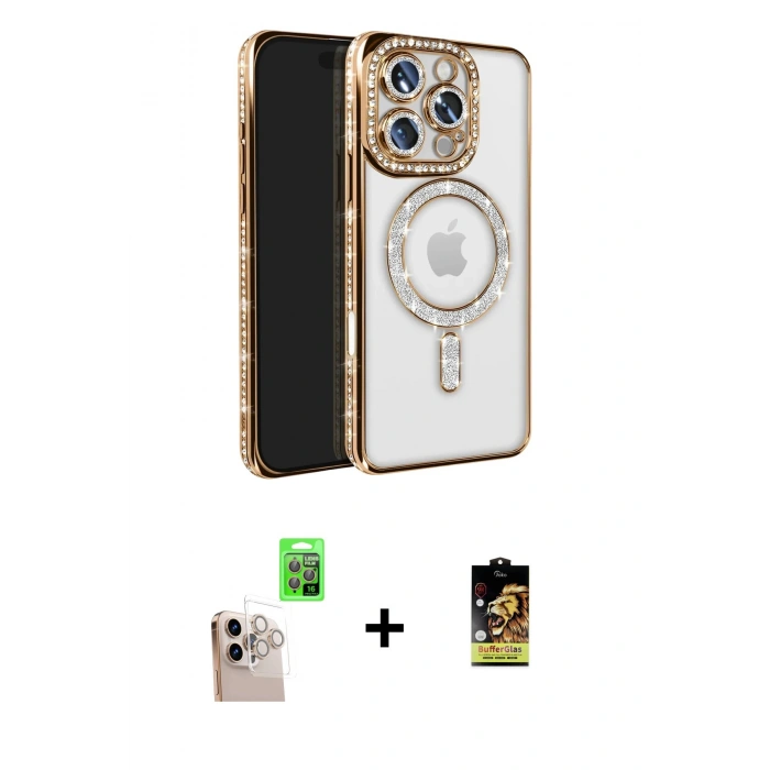 MARSİLYAN™- iPhone 16 Pro Max Kılıf Zirve Doku Prime - Siyah Buffer Cam Ekran Koruyucu + Natural Grey Raze Metal Kamera Lens