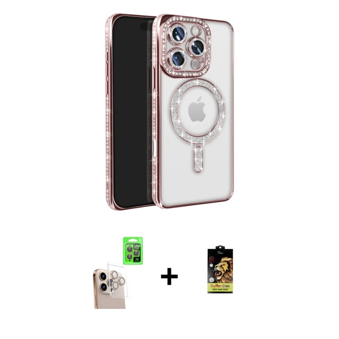 MARSİLYAN™- iPhone 16 Pro Max Kılıf Zirve Doku Prime - Siyah Buffer Cam Ekran Koruyucu + Natural Grey Raze Metal Kamera Lens