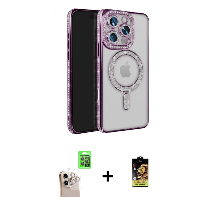 MARSİLYAN™- iPhone 16 Pro Max Kılıf Zirve Doku Prime - Siyah Buffer Cam Ekran Koruyucu + Natural Grey Raze Metal Kamera Lens