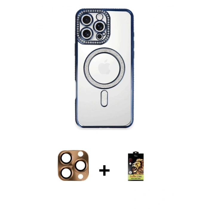 MARSİLYAN™- iPhone 16 Pro Max Kılıf Zirve Doku Prime - Siyah Buffer Cam Ekran Koruyucu + Pers Alüminyum Kamera Lens - CLTM