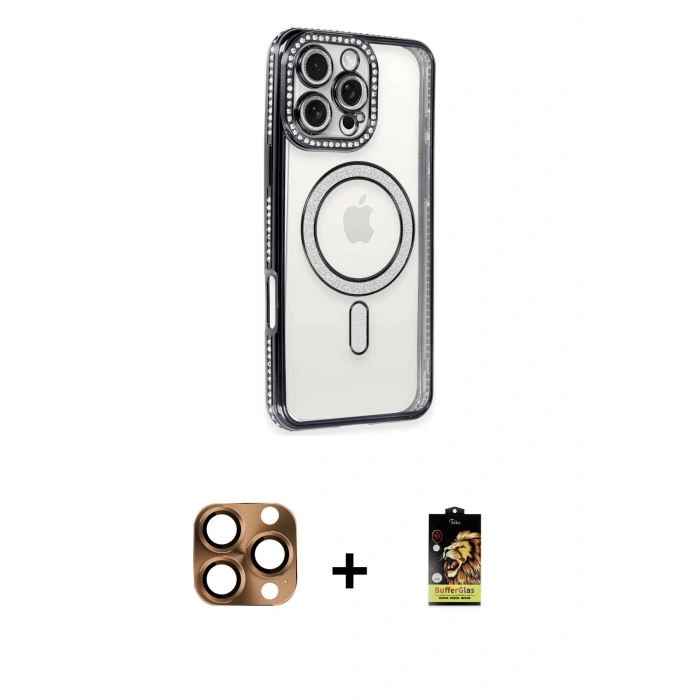 MARSİLYAN™- iPhone 16 Pro Max Kılıf Zirve Doku Prime - Siyah Buffer Cam Ekran Koruyucu + Pers Alüminyum Kamera Lens - CLTM