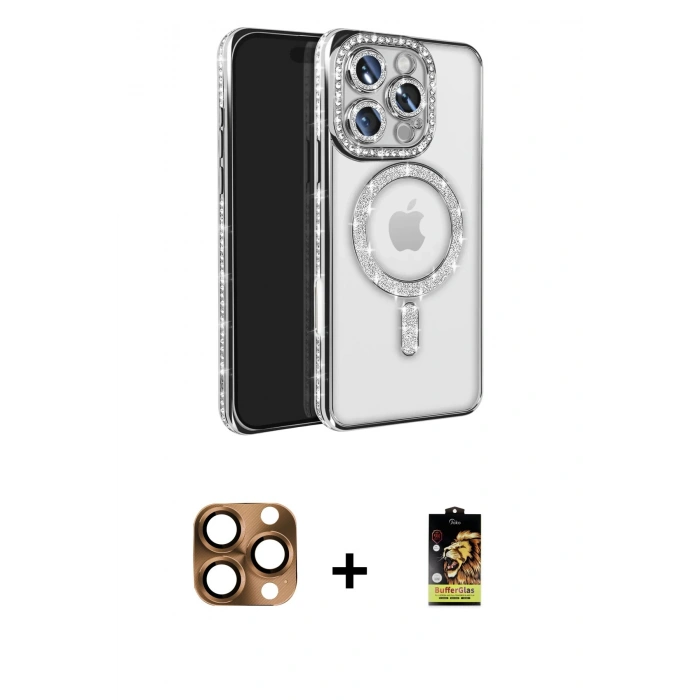 MARSİLYAN™- iPhone 16 Pro Max Kılıf Zirve Doku Prime - Siyah Buffer Cam Ekran Koruyucu + Pers Alüminyum Kamera Lens - CLTM