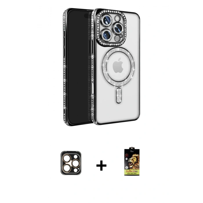 MARSİLYAN™- iPhone 16 Pro Max Kılıf Zirve Doku Prime - Siyah Buffer Cam Ekran Koruyucu + PVD Metal Kamera Lens - GD
