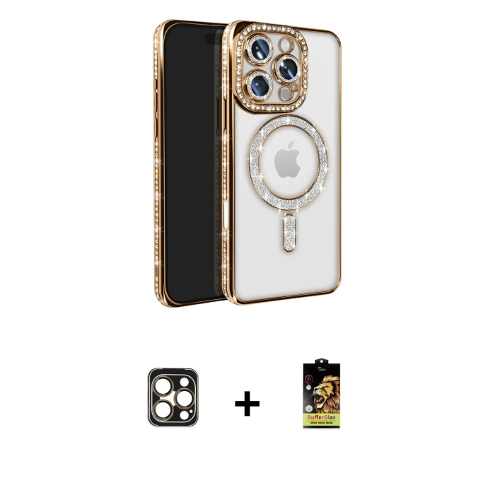 MARSİLYAN™- iPhone 16 Pro Max Kılıf Zirve Doku Prime - Siyah Buffer Cam Ekran Koruyucu + PVD Metal Kamera Lens - GD
