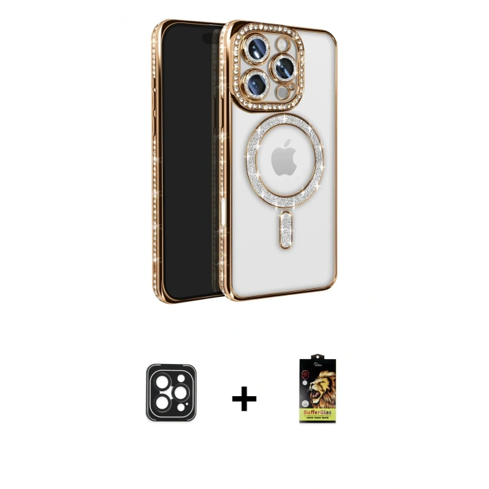 MARSİLYAN™- iPhone 16 Pro Max Kılıf Zirve Doku Prime - Siyah Buffer Cam Ekran Koruyucu + PVD Metal Kamera Lens - SH