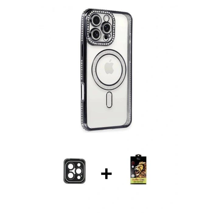MARSİLYAN™- iPhone 16 Pro Max Kılıf Zirve Doku Prime - Siyah Buffer Cam Ekran Koruyucu + PVD Metal Kamera Lens - SH