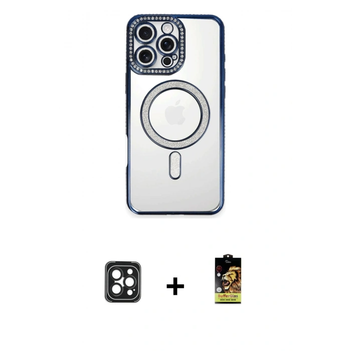 MARSİLYAN™- iPhone 16 Pro Max Kılıf Zirve Doku Prime - Siyah Buffer Cam Ekran Koruyucu + PVD Metal Kamera Lens - SH