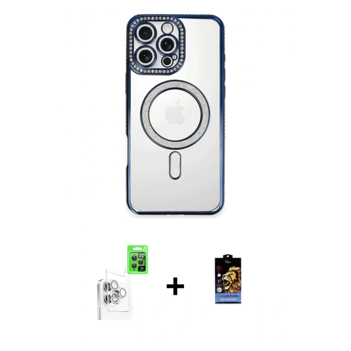 MARSİLYAN™- iPhone 16 Pro Max Kılıf Zirve Doku Prime - Siyah Buffer Hayalet Cam Ekran Koruyucu + Raze Metal Kamera Lens - BZ