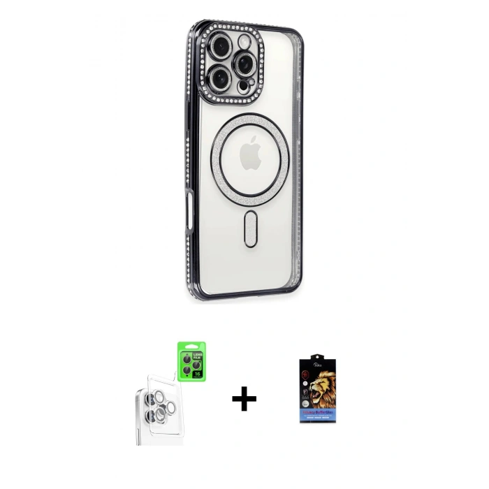 MARSİLYAN™- iPhone 16 Pro Max Kılıf Zirve Doku Prime - Siyah Buffer Hayalet Cam Ekran Koruyucu + Raze Metal Kamera Lens - BZ