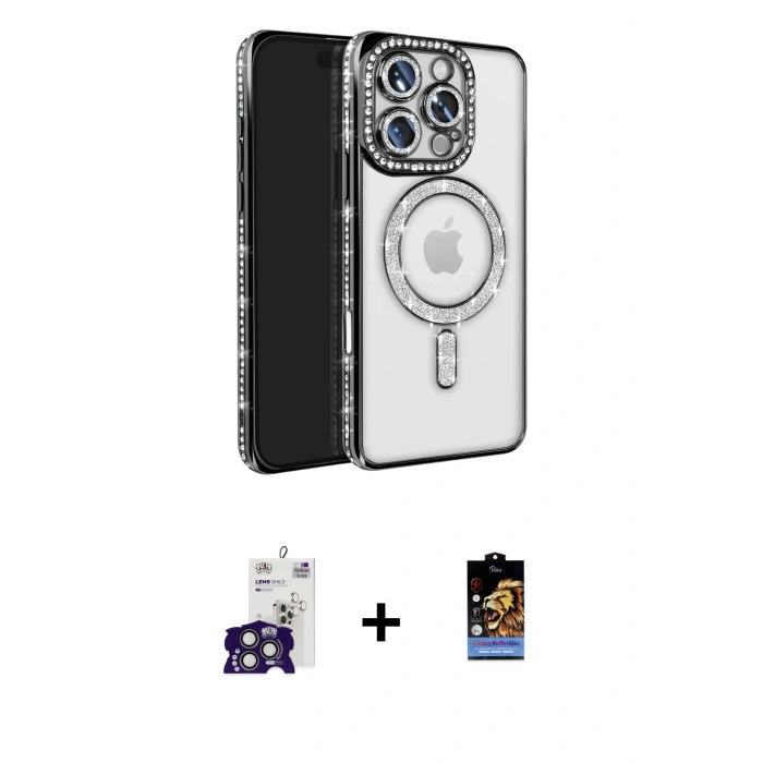 MARSİLYAN™- iPhone 16 Pro Max Kılıf Zirve Doku Prime - Siyah Buffer Hayalet Cam Ekran Koruyucu + Bilvis Titan Kamera Lens - TMGI