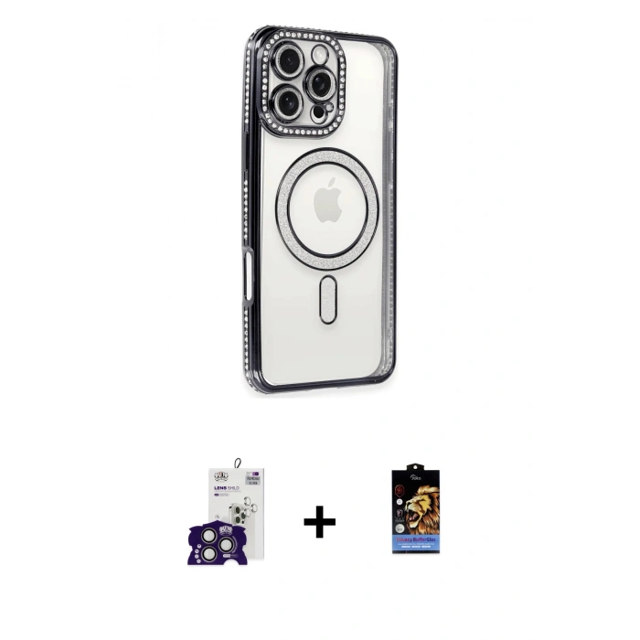 MARSİLYAN™- iPhone 16 Pro Max Kılıf Zirve Doku Prime - Siyah Buffer Hayalet Cam Ekran Koruyucu + Bilvis Titan Kamera Lens - TMGI
