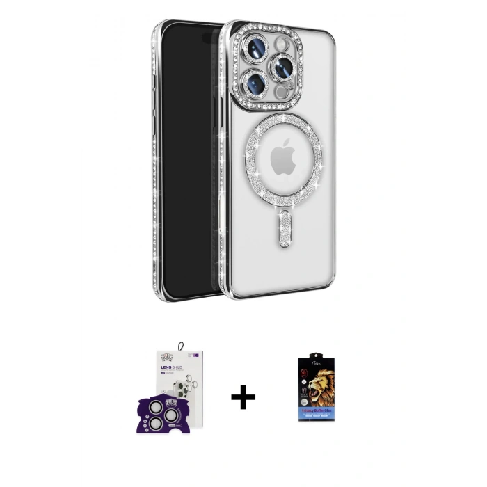 MARSİLYAN™- iPhone 16 Pro Max Kılıf Zirve Doku Prime - Siyah Buffer Hayalet Cam Ekran Koruyucu + Gümüş Bilvis Titan Kamera Lens