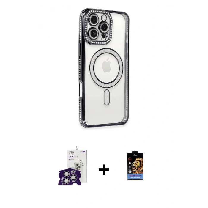 MARSİLYAN™- iPhone 16 Pro Max Kılıf Zirve Doku Prime - Siyah Buffer Hayalet Cam Ekran Koruyucu + Gümüş Bilvis Titan Kamera Lens