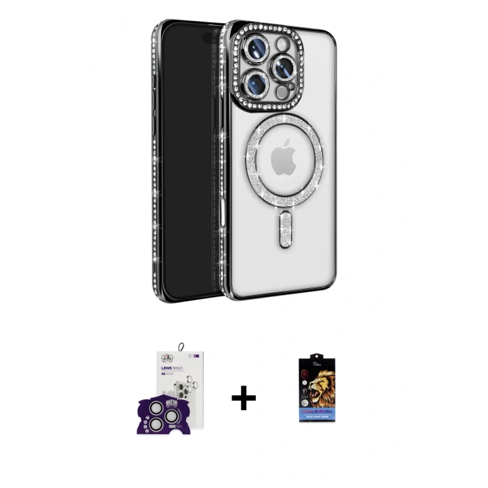 MARSİLYAN™- iPhone 16 Pro Max Kılıf Zirve Doku Prime - Siyah Buffer Hayalet Cam Ekran Koruyucu + Gümüş Bilvis Titan Kamera Lens