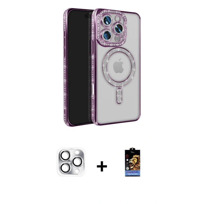 MARSİLYAN™- iPhone 16 Pro Max Kılıf Zirve Doku Prime - Siyah Buffer Hayalet Cam Ekran Koruyucu + Pers Alüminyum Kamera Lens - GS