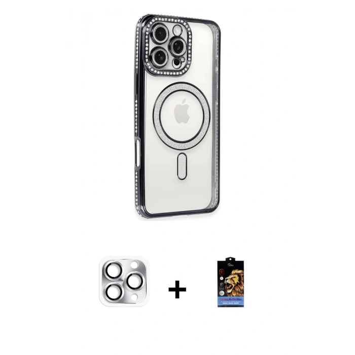 MARSİLYAN™- iPhone 16 Pro Max Kılıf Zirve Doku Prime - Siyah Buffer Hayalet Cam Ekran Koruyucu + Pers Alüminyum Kamera Lens - GS