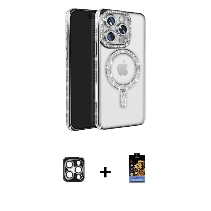 MARSİLYAN™- iPhone 16 Pro Max Kılıf Zirve Doku Prime - Siyah Buffer Hayalet Cam Ekran Koruyucu + PVD Metal Kamera Lens - GS