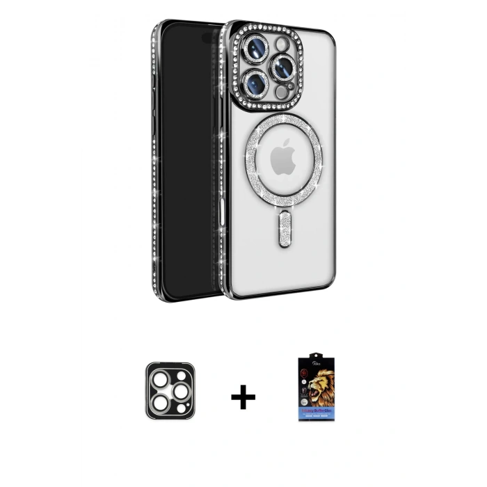 MARSİLYAN™- iPhone 16 Pro Max Kılıf Zirve Doku Prime - Siyah Buffer Hayalet Cam Ekran Koruyucu + PVD Metal Kamera Lens - GS
