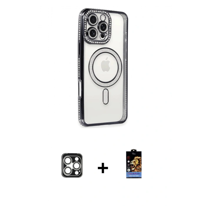 MARSİLYAN™- iPhone 16 Pro Max Kılıf Zirve Doku Prime - Siyah Buffer Hayalet Cam Ekran Koruyucu + PVD Metal Kamera Lens - GS