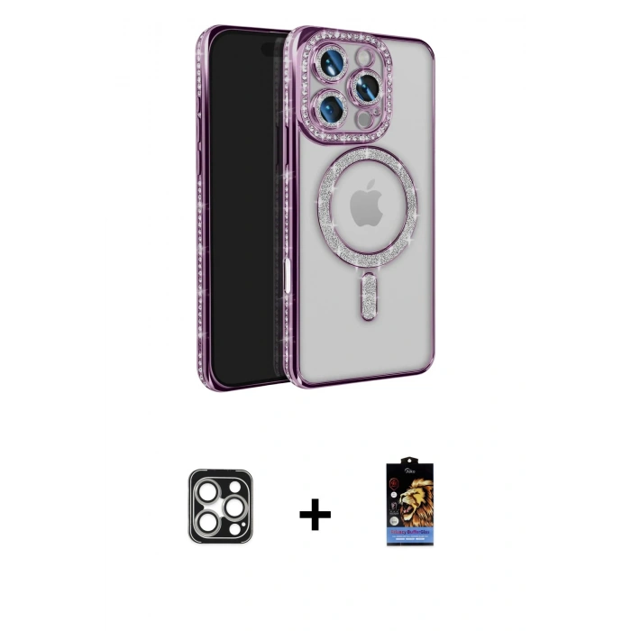 MARSİLYAN™- iPhone 16 Pro Max Kılıf Zirve Doku Prime - Siyah Buffer Hayalet Cam Ekran Koruyucu + PVD Metal Kamera Lens - GS