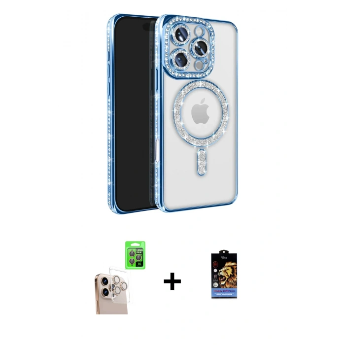 MARSİLYAN™- iPhone 16 Pro Max Kılıf Zirve Doku Prime - Siyah Buffer Hayalet Cam Ekran Koruyucu + Raze Metal Kamera Lens - NLGY