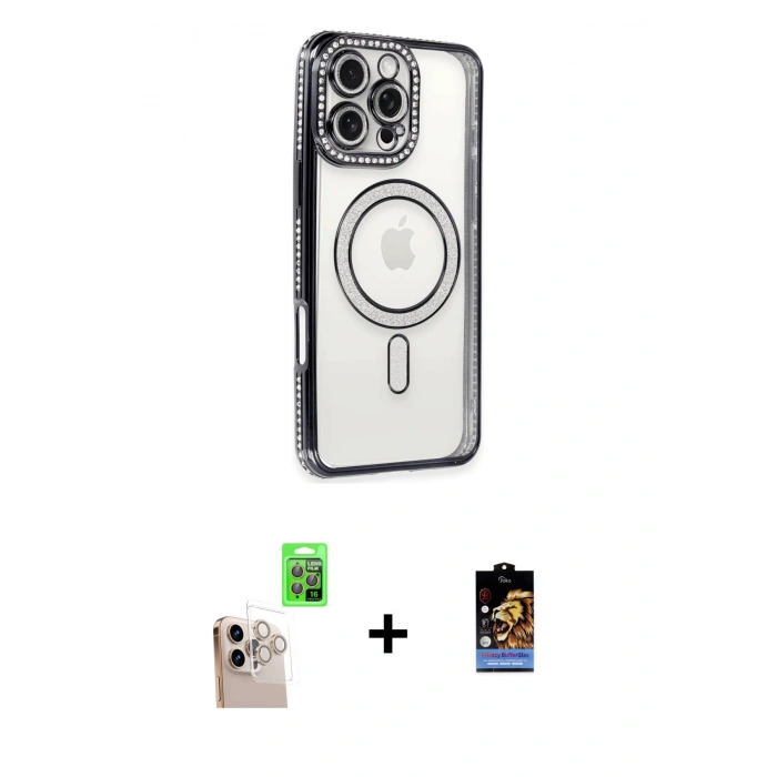 MARSİLYAN™- iPhone 16 Pro Max Kılıf Zirve Doku Prime - Siyah Buffer Hayalet Cam Ekran Koruyucu + Raze Metal Kamera Lens - NLGY