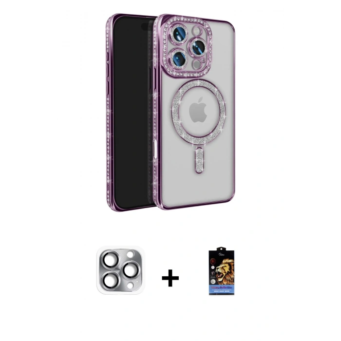 MARSİLYAN™- iPhone 16 Pro Max Kılıf Zirve Doku Prime - Siyah Buffer Hayalet Cam Ekran Koruyucu + Pers Alüminyum Kamera Lens - GI