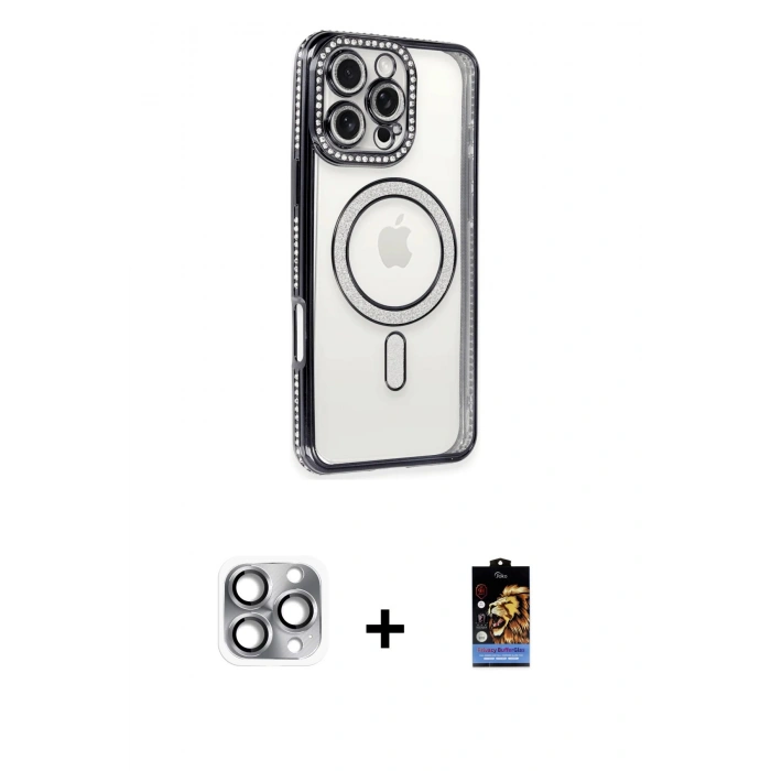 MARSİLYAN™- iPhone 16 Pro Max Kılıf Zirve Doku Prime - Siyah Buffer Hayalet Cam Ekran Koruyucu + Pers Alüminyum Kamera Lens - GI