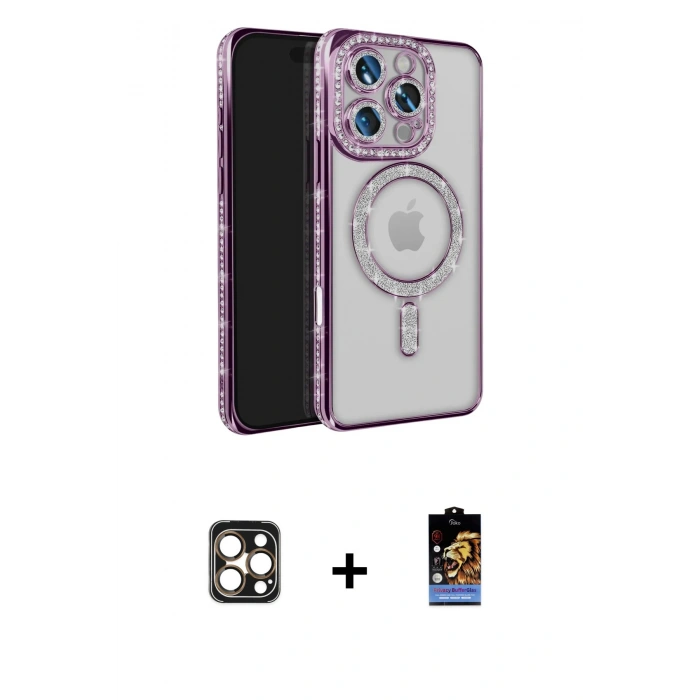 MARSİLYAN™- iPhone 16 Pro Max Kılıf Zirve Doku Prime - Siyah Buffer Hayalet Cam Ekran Koruyucu + PVD Metal Kamera Lens - GD