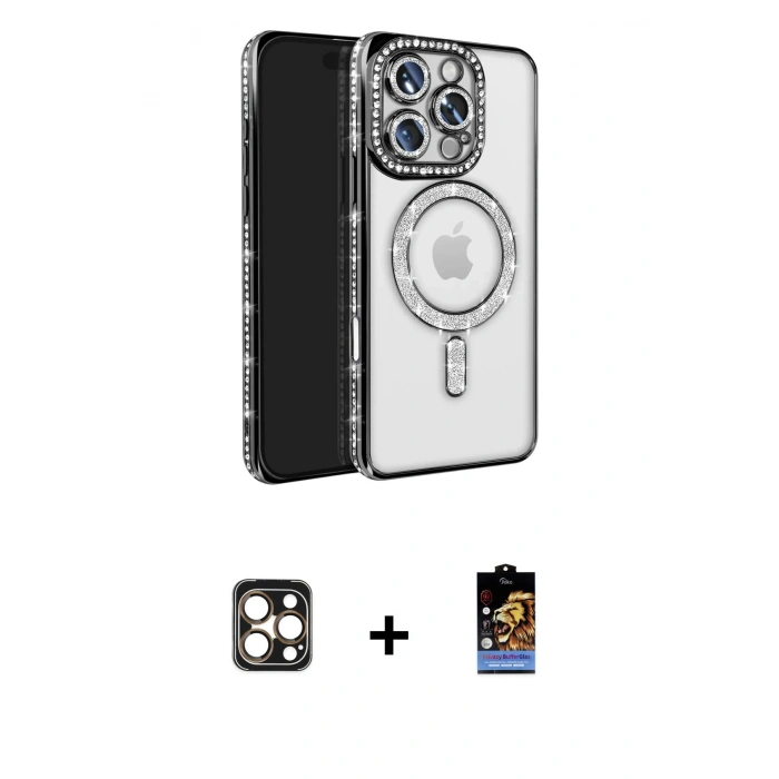 MARSİLYAN™- iPhone 16 Pro Max Kılıf Zirve Doku Prime - Siyah Buffer Hayalet Cam Ekran Koruyucu + PVD Metal Kamera Lens - GD