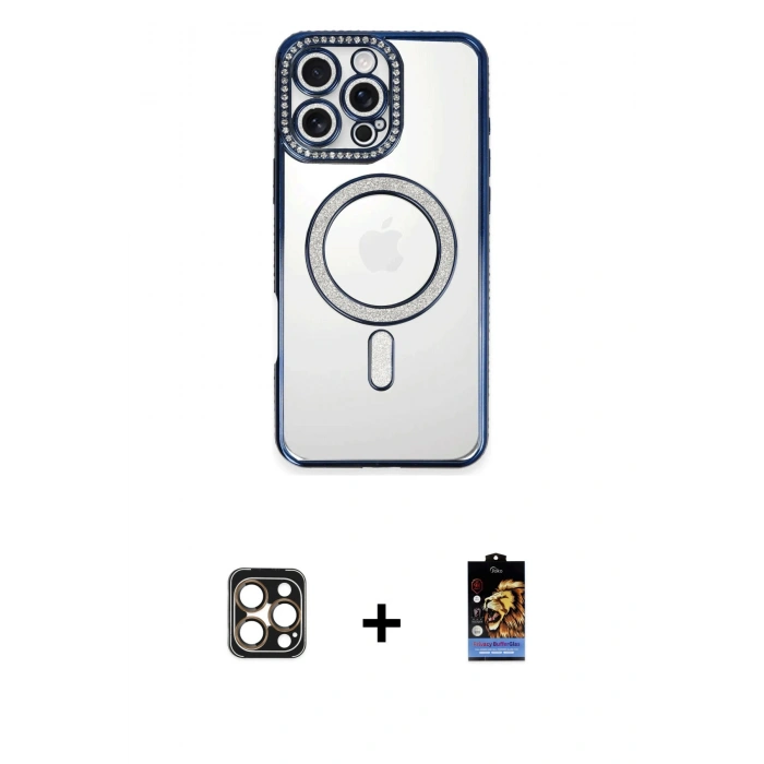 MARSİLYAN™- iPhone 16 Pro Max Kılıf Zirve Doku Prime - Siyah Buffer Hayalet Cam Ekran Koruyucu + PVD Metal Kamera Lens - GD