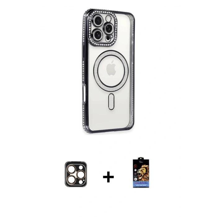 MARSİLYAN™- iPhone 16 Pro Max Kılıf Zirve Doku Prime - Siyah Buffer Hayalet Cam Ekran Koruyucu + PVD Metal Kamera Lens - GD