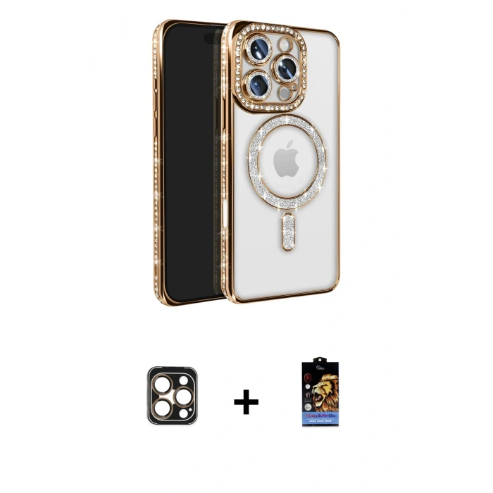 MARSİLYAN™- iPhone 16 Pro Max Kılıf Zirve Doku Prime - Siyah Buffer Hayalet Cam Ekran Koruyucu + PVD Metal Kamera Lens - GD