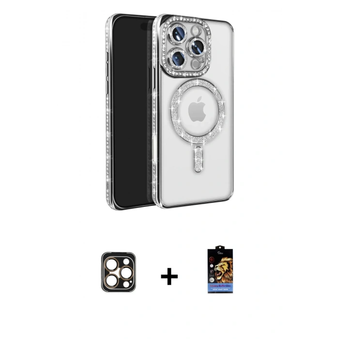 MARSİLYAN™- iPhone 16 Pro Max Kılıf Zirve Doku Prime - Siyah Buffer Hayalet Cam Ekran Koruyucu + PVD Metal Kamera Lens - GD