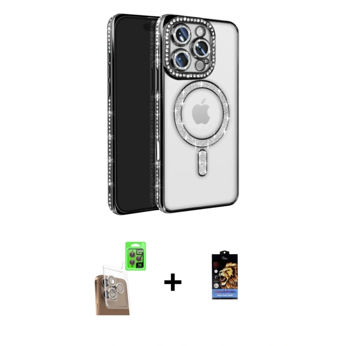 MARSİLYAN™- iPhone 16 Pro Max Kılıf Zirve Doku Prime - Siyah Buffer Hayalet Cam Ekran Koruyucu + Raze Metal Kamera Lens - CLTM