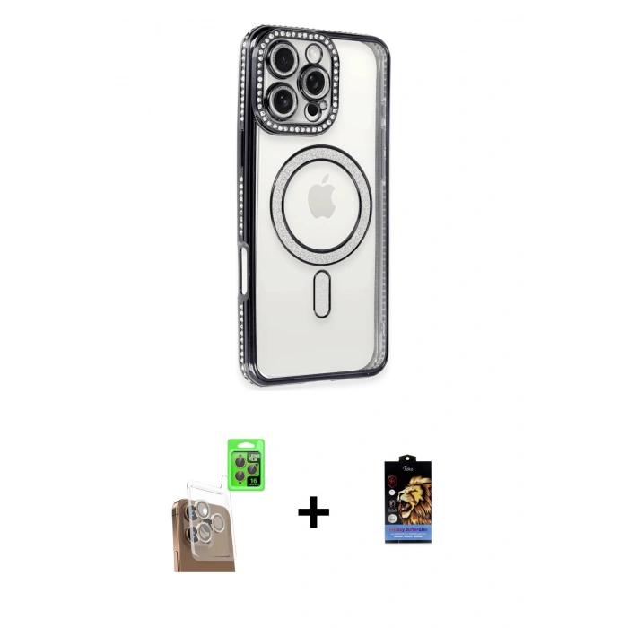 MARSİLYAN™- iPhone 16 Pro Max Kılıf Zirve Doku Prime - Siyah Buffer Hayalet Cam Ekran Koruyucu + Raze Metal Kamera Lens - CLTM