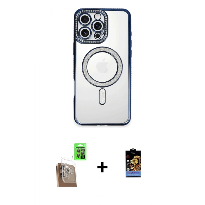 MARSİLYAN™- iPhone 16 Pro Max Kılıf Zirve Doku Prime - Siyah Buffer Hayalet Cam Ekran Koruyucu + Raze Metal Kamera Lens - CLTM