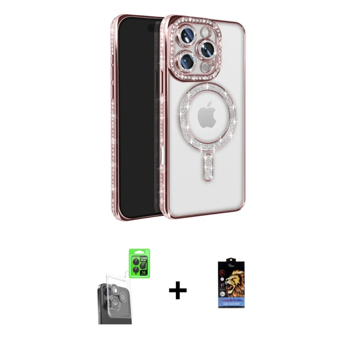 MARSİLYAN™- iPhone 16 Pro Max Kılıf Zirve Doku Prime - Siyah Buffer Hayalet Cam Ekran Koruyucu + Siyah Raze Metal Kamera Lens