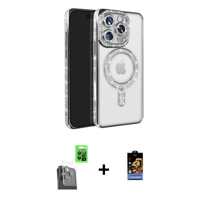 MARSİLYAN™- iPhone 16 Pro Max Kılıf Zirve Doku Prime - Siyah Buffer Hayalet Cam Ekran Koruyucu + Siyah Raze Metal Kamera Lens