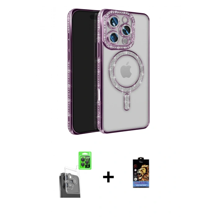 MARSİLYAN™- iPhone 16 Pro Max Kılıf Zirve Doku Prime - Siyah Buffer Hayalet Cam Ekran Koruyucu + Siyah Raze Metal Kamera Lens
