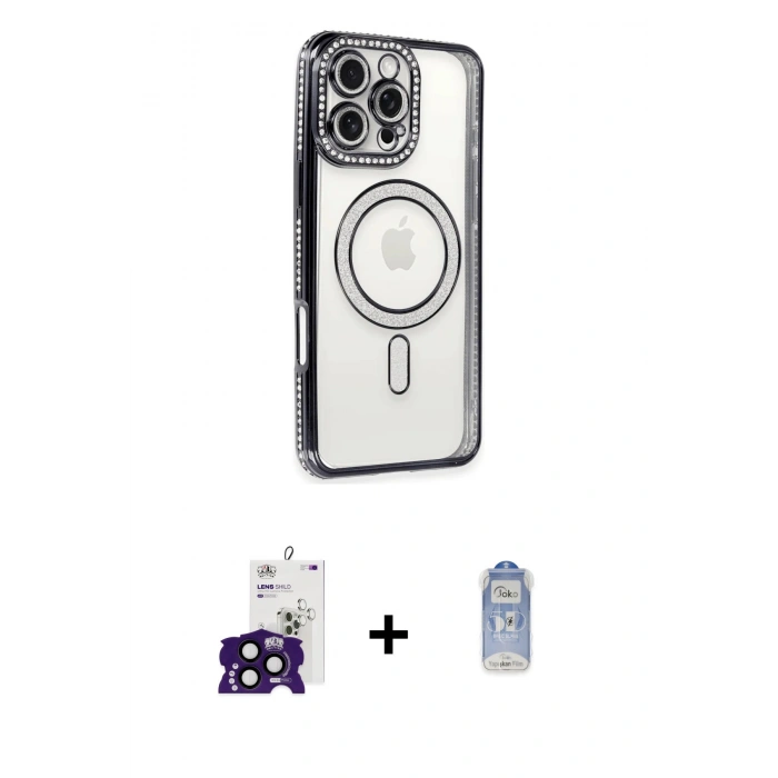 MARSİLYAN™- iPhone 16 Pro Max Kılıf Zirve Doku Prime - Siyah Joko Magic 5D Cam + Bilvis Titan Kamera Lens - SH
