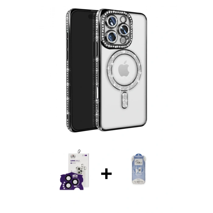 MARSİLYAN™- iPhone 16 Pro Max Kılıf Zirve Doku Prime - Siyah Joko Magic 5D Cam + Bilvis Titan Kamera Lens - SH