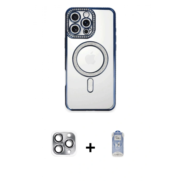 MARSİLYAN™- iPhone 16 Pro Max Kılıf Zirve Doku Prime - Siyah Joko Magic 5D Cam + Pers Alüminyum Kamera Lens - GI