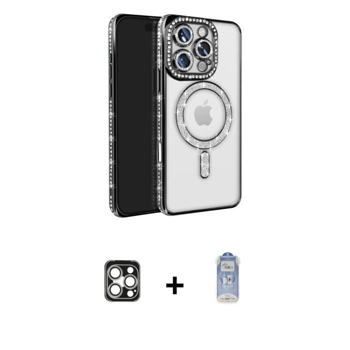 MARSİLYAN™- iPhone 16 Pro Max Kılıf Zirve Doku Prime - Siyah Joko Magic 5D Cam + Gümüş PVD Metal Kamera Lens